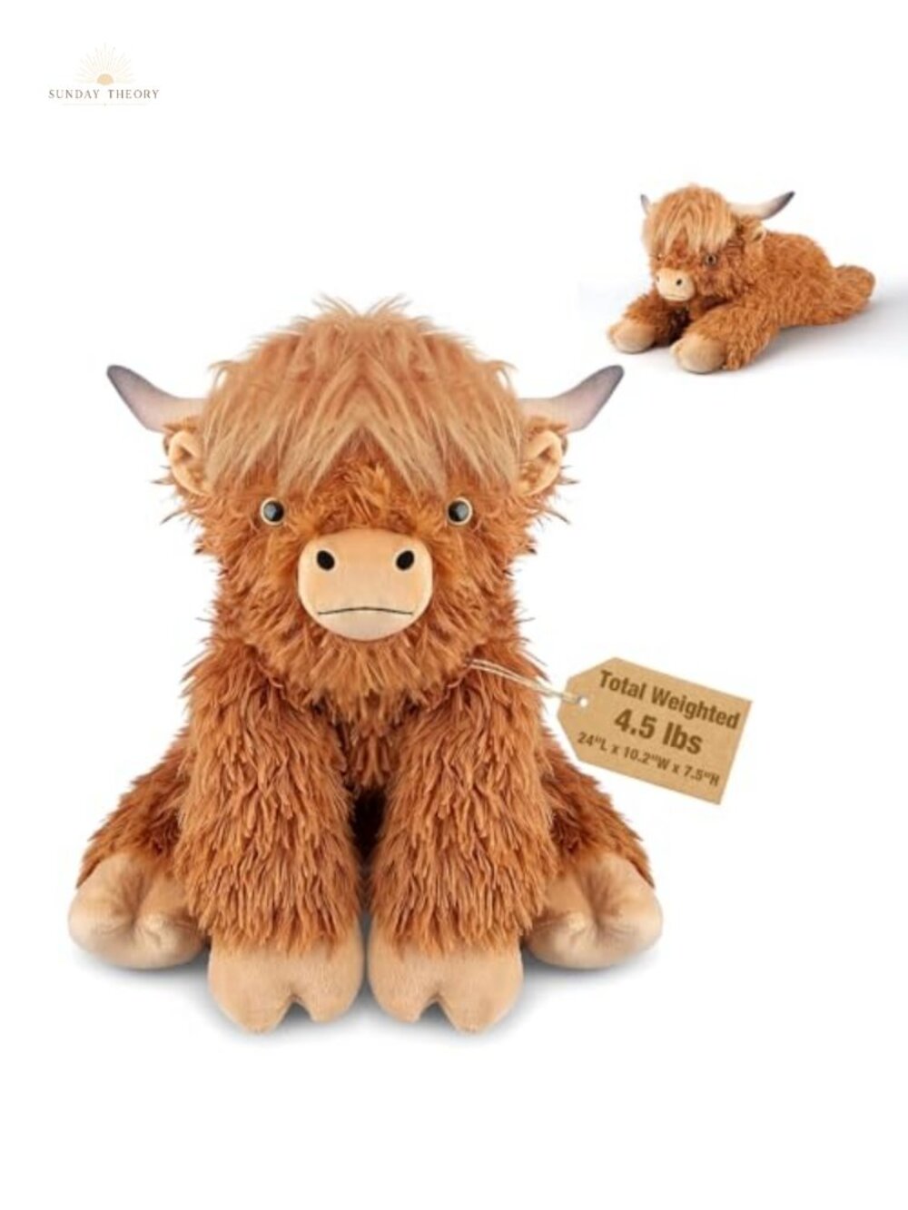 Weighted Highland Cow Stuffed Animal Plush 24 Inch Sitting Large Cow Plushie